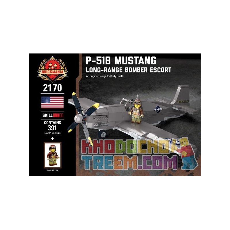BRICKMANIA 2170 non Lego HỘ TỐNG MÁY BAY NÉM BOM TẦM XA P-51B MUSTANG bộ đồ chơi xếp lắp ráp ghép mô hình Military Army P-51B MUSTANG LONG-RANGE BOMBER ESCORT Quân Sự Bộ Đội 391 khối