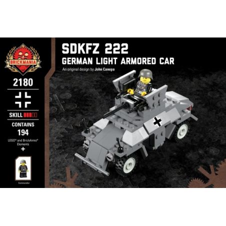 BRICKMANIA 2180 non  SDKFZ 222-XE BỌC THÉP HẠNG NHẸ CỦA ĐỨC bộ đồ chơi xếp lắp ráp ghép mô hình Military Army SDKFZ 222 - GERMAN LIGHT ARMORED CAR Quân Sự Bộ Đội 194 khối