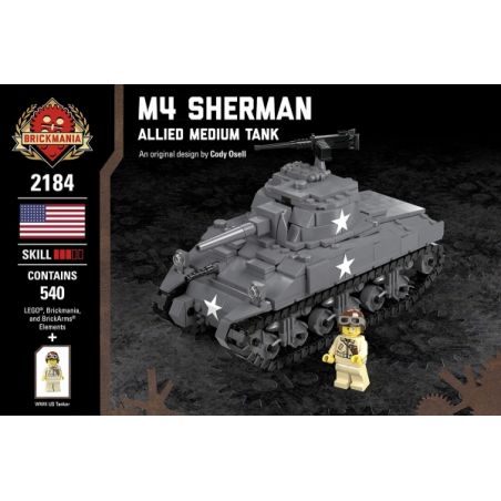 BRICKMANIA 2184 non  TĂNG HẠNG TRUNG M4 SHERMAN-ĐỒNG MINH (2018) bộ đồ chơi xếp lắp ráp ghép mô hình Military Army M4 SHERMAN - ALLIED MEDIUM TANK (2018) Quân Sự Bộ Đội 540 khối