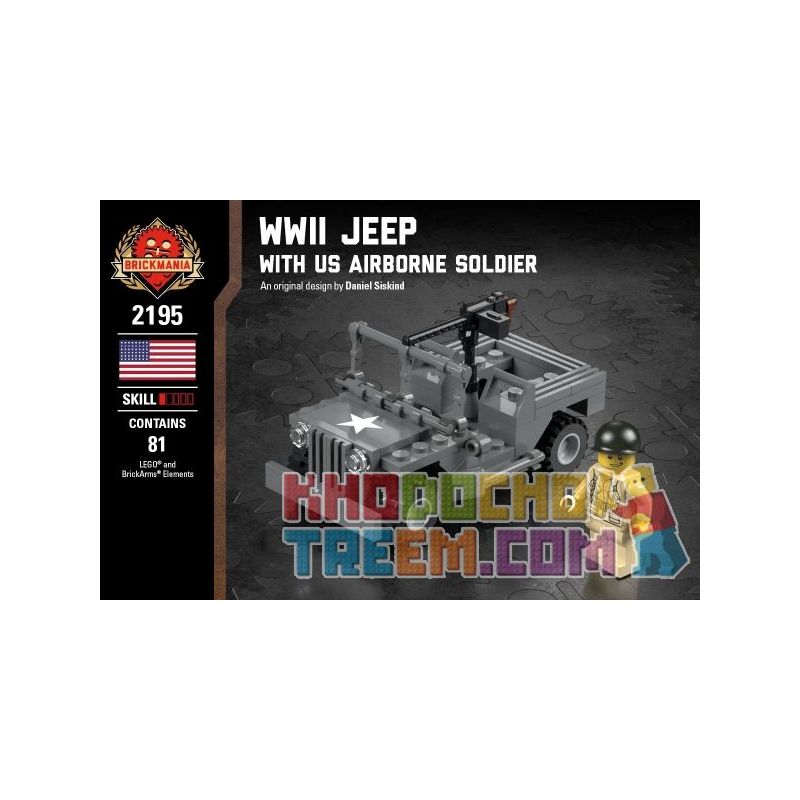 BRICKMANIA 2195 Xếp hình kiểu Lego MILITARY ARMY WWII Jeep With US Airborne Soldier Second World War II And US Airborne Xe Jeep Trong Thế Chiến II Và Lính Dù Hoa Kỳ 81 khối BRICKMANIA 2195 Xếp hình kiểu Lego MILITARY ARMY WWII Jeep With US Airborne Soldier Second World War II And US Airborne Xe Jeep Trong Thế Chiến II Và Lính Dù Hoa Kỳ 81 khối