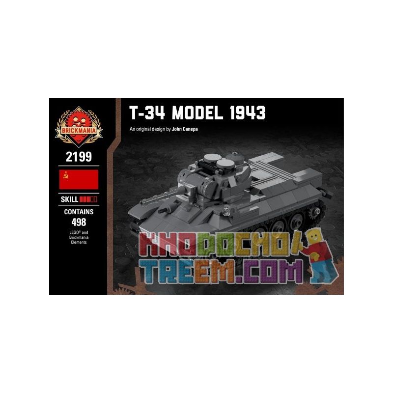 BRICKMANIA 2199 non Lego T-34 (MẪU 1943) bộ đồ chơi xếp lắp ráp ghép mô hình Military Army T-34 MODEL 1943 Quân Sự Bộ Đội 498 khối