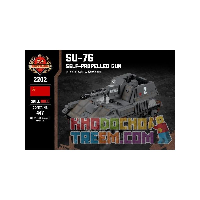 BRICKMANIA 2202 non Lego PHÁO TỰ HÀNH SU-76 bộ đồ chơi xếp lắp ráp ghép mô hình Military Army SU-76 SELF-PROPELLED GUN Quân Sự Bộ Đội 447 khối