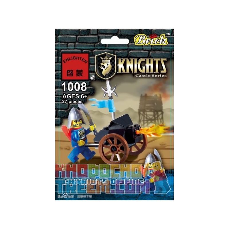 Enlighten 1008 Qman 1008 non Lego CỖ XE LỬA bộ đồ chơi xếp lắp ráp ghép mô hình Medieval Castle CHARIOTS OF FIRE Chiến Tranh Trung Cổ 27 khối