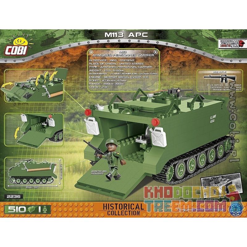 COBI 2236 non  M113 APC. bộ đồ chơi xếp lắp ráp ghép mô hình Military Army Quân Sự Bộ Đội 510 khối
