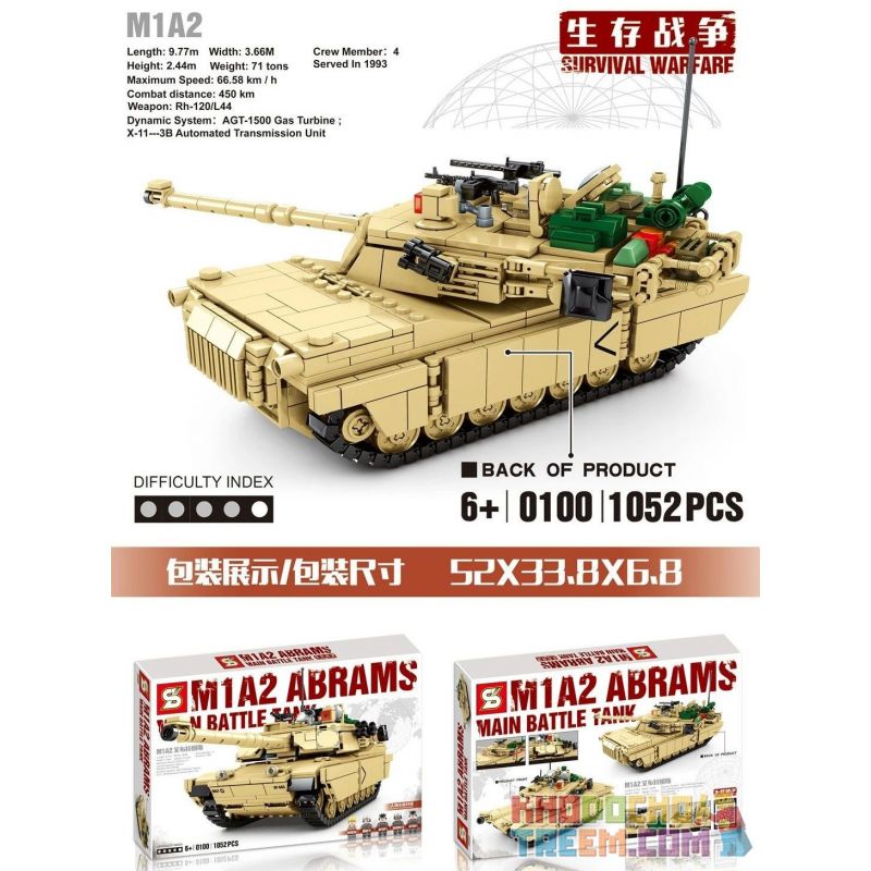 SHENG YUAN SY 0100 Xếp hình kiểu Lego MILITARY ARMY Survival Warfare Survival War M1A2 Main Battle Tank Xe Tăng Chiến đấu Chủ Lực M1A2 1052 khối SHENG YUAN SY 0100 Xếp hình kiểu Lego MILITARY ARMY Survival Warfare Survival War M1A2 Main Battle Tank Xe Tăng Chiến đấu Chủ Lực M1A2 1052 khối