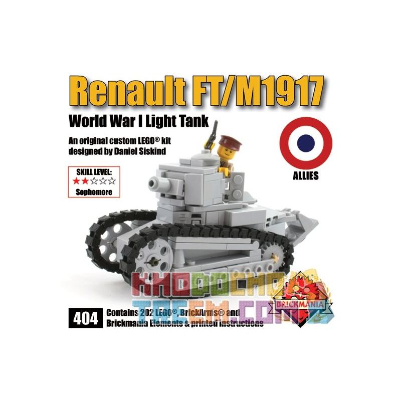 BRICKMANIA 404 non Lego XE TĂNG RENAULT FT-17 M1917 bộ đồ chơi xếp lắp ráp ghép mô hình Military Army RENAULT FT / M1917 Quân Sự Bộ Đội 202 khối
