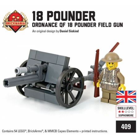 BRICKMANIA 409 non  SÚNG DÃ CHIẾN QF 18 POUNDER CỦA QUÂN ĐỘI ANH bộ đồ chơi xếp lắp ráp ghép mô hình Military Army ORDNANCE QF 18 POUNDER FIELD GUN WITH BRITISH SOLDIER Quân Sự Bộ Đội 59 khối