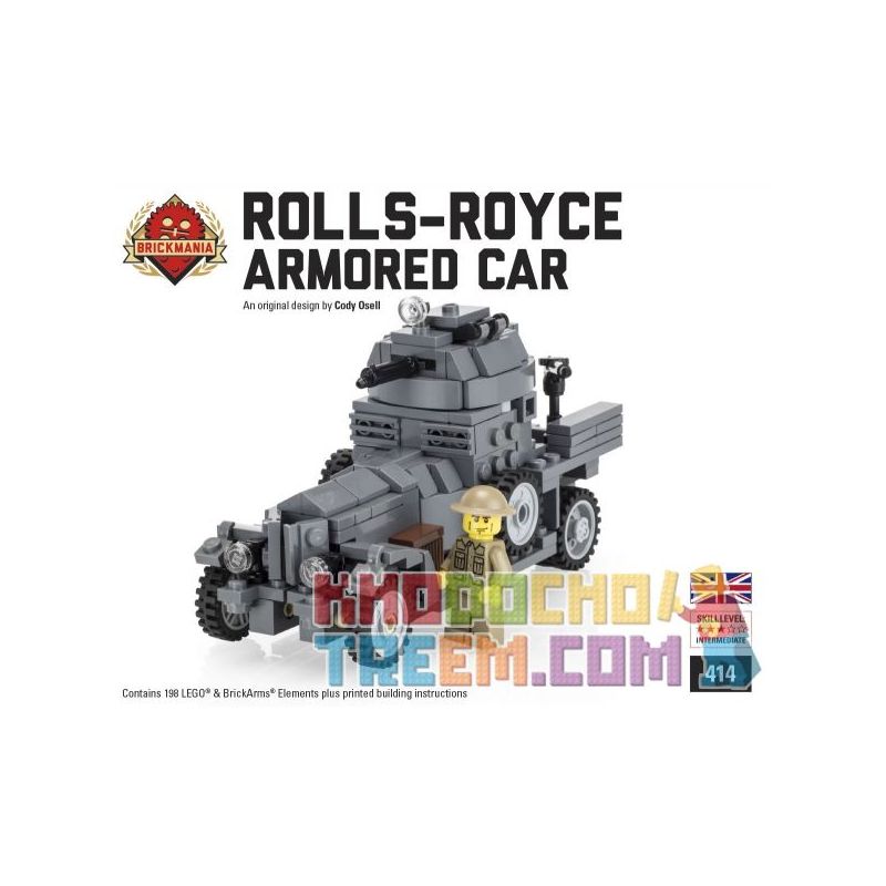BRICKMANIA 414 non Lego XE BỌC THÉP ROLLS-ROSS (XÁM) bộ đồ chơi xếp lắp ráp ghép mô hình Military Army ROLLS-ROYCE ARMORED CAR (GRAY) Quân Sự Bộ Đội 198 khối