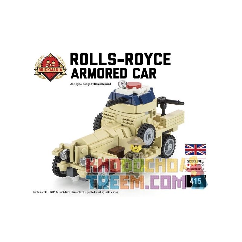 BRICKMANIA 415 non Lego XE BỌC THÉP ROLLS-ROSS (TAN) bộ đồ chơi xếp lắp ráp ghép mô hình Military Army ROLLS-ROYCE ARMORED CAR (TAN) Quân Sự Bộ Đội 198 khối