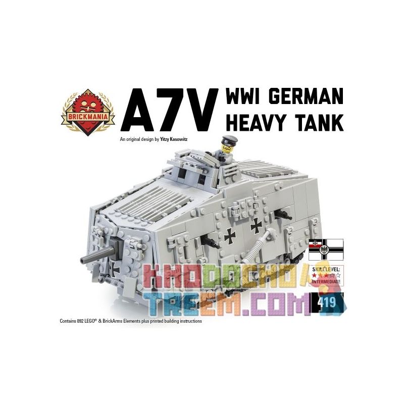 BRICKMANIA 419 Xếp hình kiểu Lego MILITARY ARMY A7V Tank Bể A7V 892 khối BRICKMANIA 419 Xếp hình kiểu Lego MILITARY ARMY A7V Tank Bể A7V 892 khối
