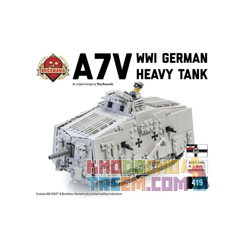 BRICKMANIA 419 non Lego BỂ A7V bộ đồ chơi xếp lắp ráp ghép mô hình Military Army A7V TANK Quân Sự Bộ Đội 892 khối