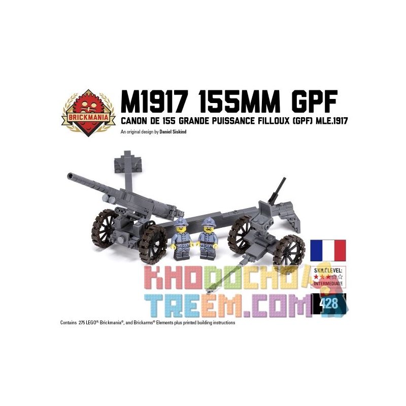 BRICKMANIA 428 Xếp hình kiểu Lego MILITARY ARMY M1917 155mm GPF Schneider 191755mm Grenaders Lựu Pháo 155mm Kiểu Schneider 1917 275 khối BRICKMANIA 428 Xếp hình kiểu Lego MILITARY ARMY M1917 155mm GPF Schneider 191755mm Grenaders Lựu Pháo 155mm Kiểu Schneider 1917 275 khối