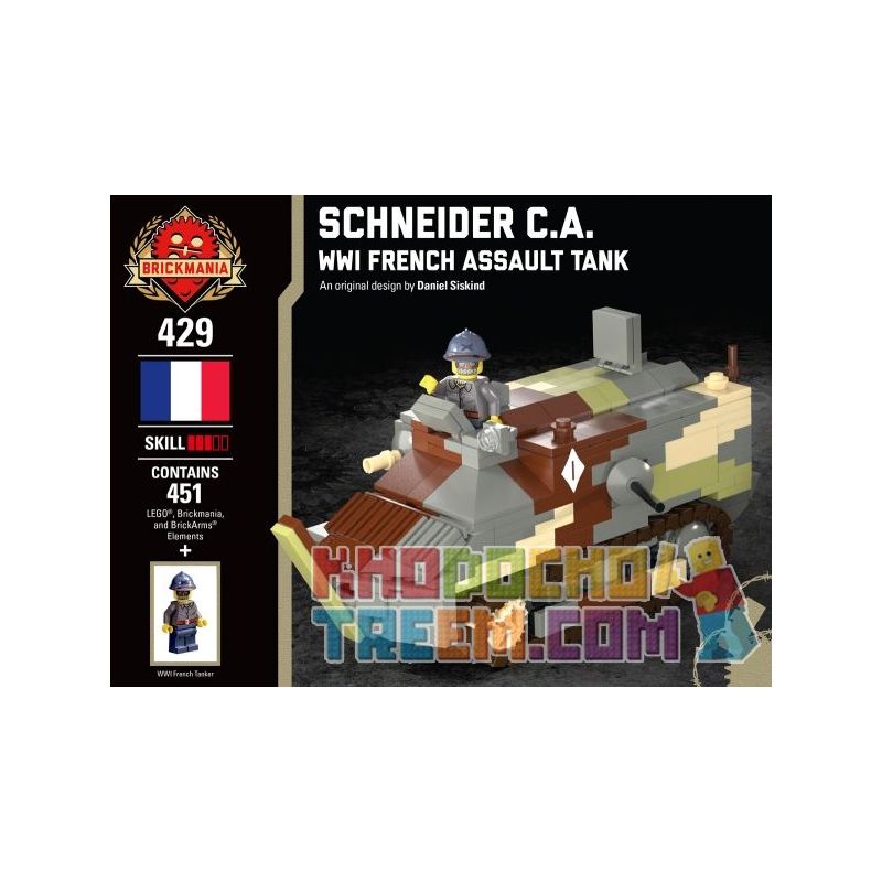 BRICKMANIA 429 Xếp hình kiểu Lego MILITARY ARMY Schneider C.A. - WWI French Assault Tank Schneider C.a. - World War French Tank Schneider C.A.-Xe Tăng Của Pháp Trong Thế Chiến I 451 khối BRICKMANIA 429 Xếp hình kiểu Lego MILITARY ARMY Schneider C.A. - WWI French Assault Tank Schneider C.a. - World War French Tank Schneider C.A.-Xe Tăng Của Pháp Trong Thế Chiến I 451 khối