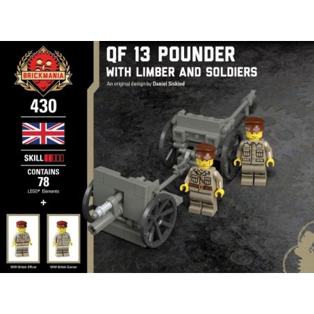 BRICKMANIA 430 non  QF 13 POUNDER DÃ CHIẾN-XE VÀ NGƯỜI LÍNH PHÍA TRƯỚC bộ đồ chơi xếp lắp ráp ghép mô hình Military Army QF 13 POUNDER - WITH LIMBER AND SOLDIERS Quân Sự Bộ Đội 78 khối