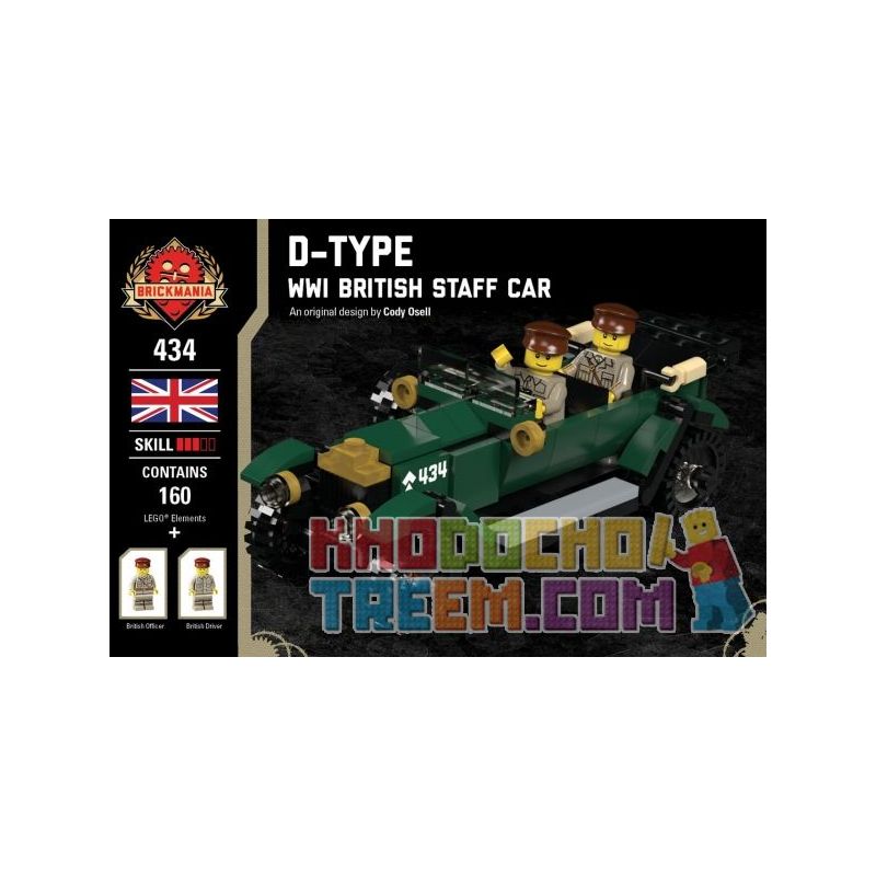 BRICKMANIA 434 non Lego LOẠI D-XE CHỈ HUY CỦA ANH TRONG THẾ CHIẾN bộ đồ chơi xếp lắp ráp ghép mô hình Military Army D-TYPE WWI BRITISH STAFF CAR Quân Sự Bộ Đội 160 khối
