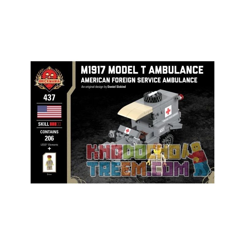 BRICKMANIA 437 Xếp hình kiểu Lego MILITARY ARMY M1917 Model T Ambulance Xe Cứu Thương M1917 Model T 206 khối BRICKMANIA 437 Xếp hình kiểu Lego MILITARY ARMY M1917 Model T Ambulance Xe Cứu Thương M1917 Model T 206 khối