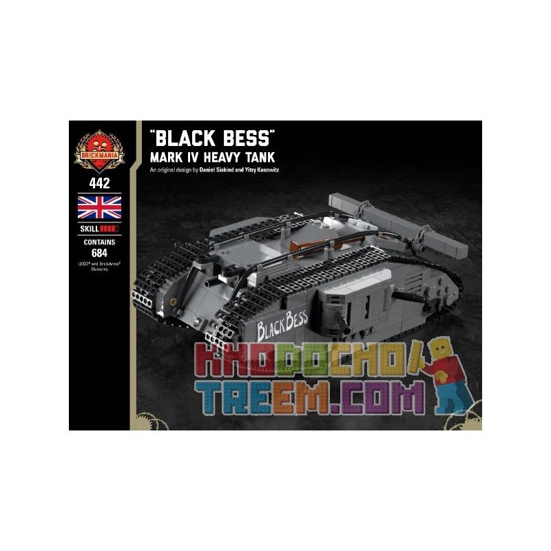 BRICKMANIA 442 non Lego XE TĂNG HẠNG NẶNG "BLACK BESS" -MARK IV bộ đồ chơi xếp lắp ráp ghép mô hình Military Army "BLACK BESS" - MARK IV HEAVY TANK Quân Sự Bộ Đội 684 khối