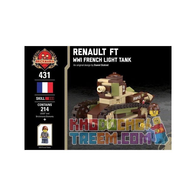 BRICKMANIA 431 Xếp hình kiểu Lego MILITARY ARMY Renault FT - WWI French Light Tank Renault FT - French Light Tank Xe Tăng Hạng Nhẹ Renault FT-Pháp Trong Thế Chiến Thứ Nhất 214 khối BRICKMANIA 431 Xếp hình kiểu Lego MILITARY ARMY Renault FT - WWI French Light Tank Renault FT - French Light Tank Xe Tăng Hạng Nhẹ Renault FT-Pháp Trong Thế Chiến Thứ Nhất 214 khối