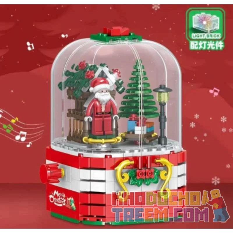 ZHEGAO QL0985 0985 non  HỘP NHẠC GIÁNG SINH bộ đồ chơi xếp lắp ráp ghép mô hình MERRY CHRISTMAS 348 khối