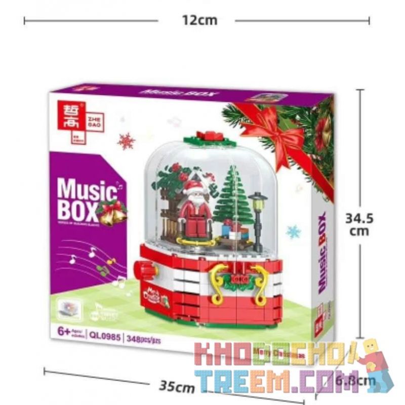 ZHEGAO QL0985 0985 non  HỘP NHẠC GIÁNG SINH bộ đồ chơi xếp lắp ráp ghép mô hình MERRY CHRISTMAS 348 khối