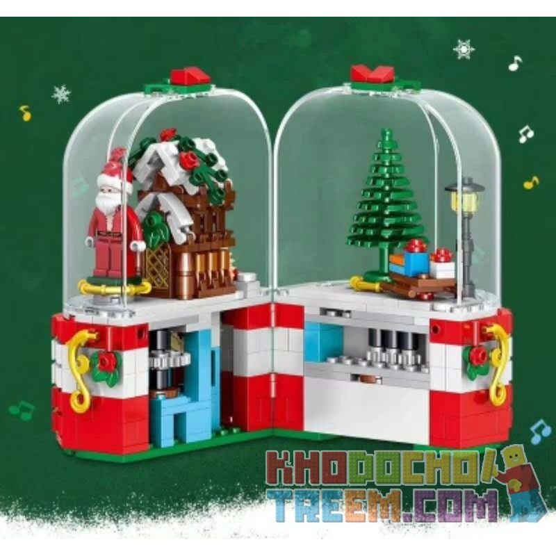 ZHEGAO QL0985 0985 non  HỘP NHẠC GIÁNG SINH bộ đồ chơi xếp lắp ráp ghép mô hình MERRY CHRISTMAS 348 khối