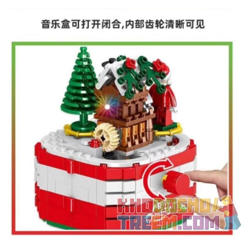 ZHEGAO QL0985 0985 non  HỘP NHẠC GIÁNG SINH bộ đồ chơi xếp lắp ráp ghép mô hình MERRY CHRISTMAS 348 khối