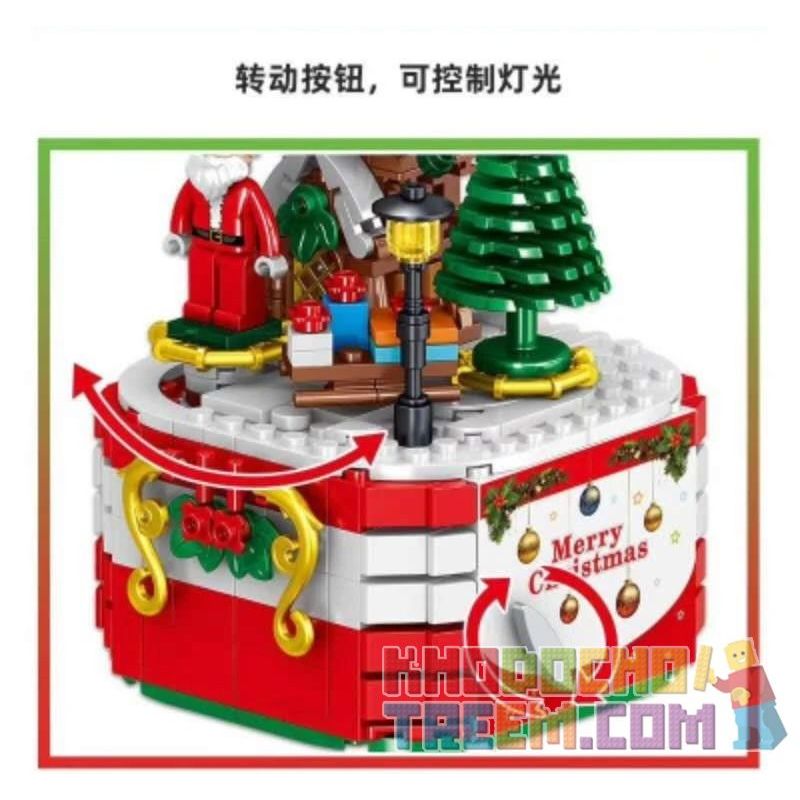 ZHEGAO QL0985 0985 non  HỘP NHẠC GIÁNG SINH bộ đồ chơi xếp lắp ráp ghép mô hình MERRY CHRISTMAS 348 khối