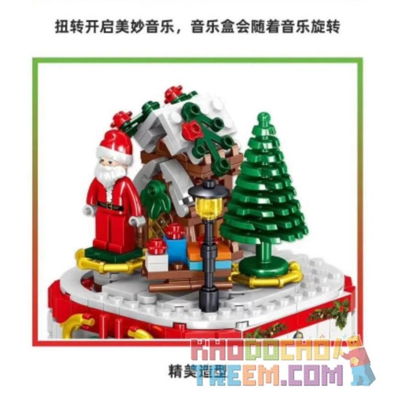 ZHEGAO QL0985 0985 non  HỘP NHẠC GIÁNG SINH bộ đồ chơi xếp lắp ráp ghép mô hình MERRY CHRISTMAS 348 khối
