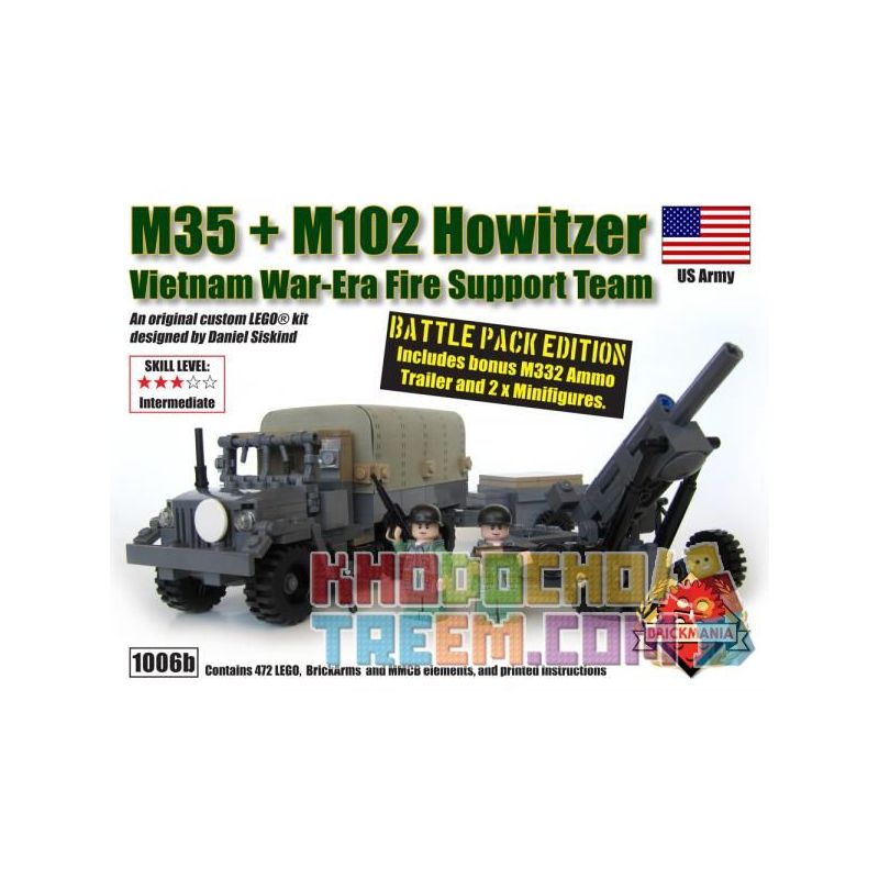 BRICKMANIA 1006B non Lego GÓI CHIẾN ĐẤU LỰU PHÁO M35 + M102 bộ đồ chơi xếp lắp ráp ghép mô hình Military Army M35 + M102 HOWITZER BATTLE PACK Quân Sự Bộ Đội 478 khối