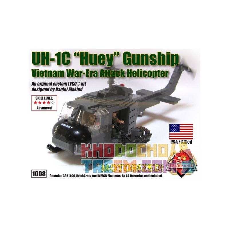 BRICKMANIA 1008 Xếp hình kiểu Lego MILITARY ARMY UH-1C "Huey" Gunship - Premium Edition UH-1C Houy Warlifter - Advanced Edition UH-1C Houy Warlifter - Phiên Bản Nâng Cao 397 khối BRICKMANIA 1008 Xếp hình kiểu Lego MILITARY ARMY UH-1C "Huey" Gunship - Premium Edition UH-1C Houy Warlifter - Advanced Edition UH-1C Houy Warlifter - Phiên Bản Nâng Cao 397 khối