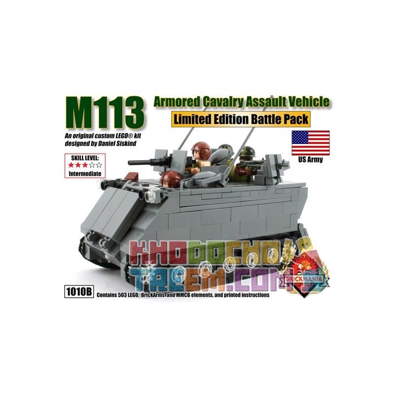 BRICKMANIA 1010B non Lego XE TẤN CÔNG BỌC THÉP M113 bộ đồ chơi xếp lắp ráp ghép mô hình Military Army M113 ARMORED CAVALRY ASSAULT VEHICLE Quân Sự Bộ Đội 503 khối