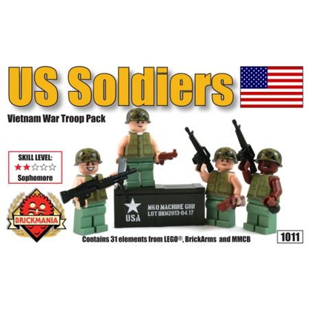 BRICKMANIA 1011 non  LÍNH MỸ-BỘ VIỆT NAM bộ đồ chơi xếp lắp ráp ghép mô hình Military Army US SOLDIERS – VIETNAM WAR TROOP PACK Quân Sự Bộ Đội 31 khối
