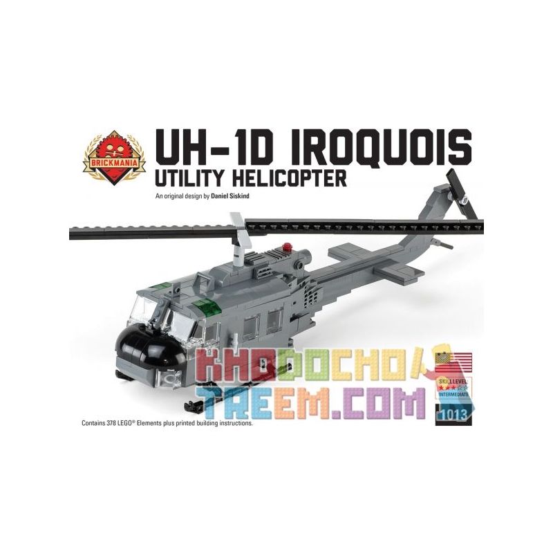 BRICKMANIA 1013 non Lego TRỰC THĂNG UH-1D bộ đồ chơi xếp lắp ráp ghép mô hình Military Army UH-1D IROQUOIS Quân Sự Bộ Đội 378 khối