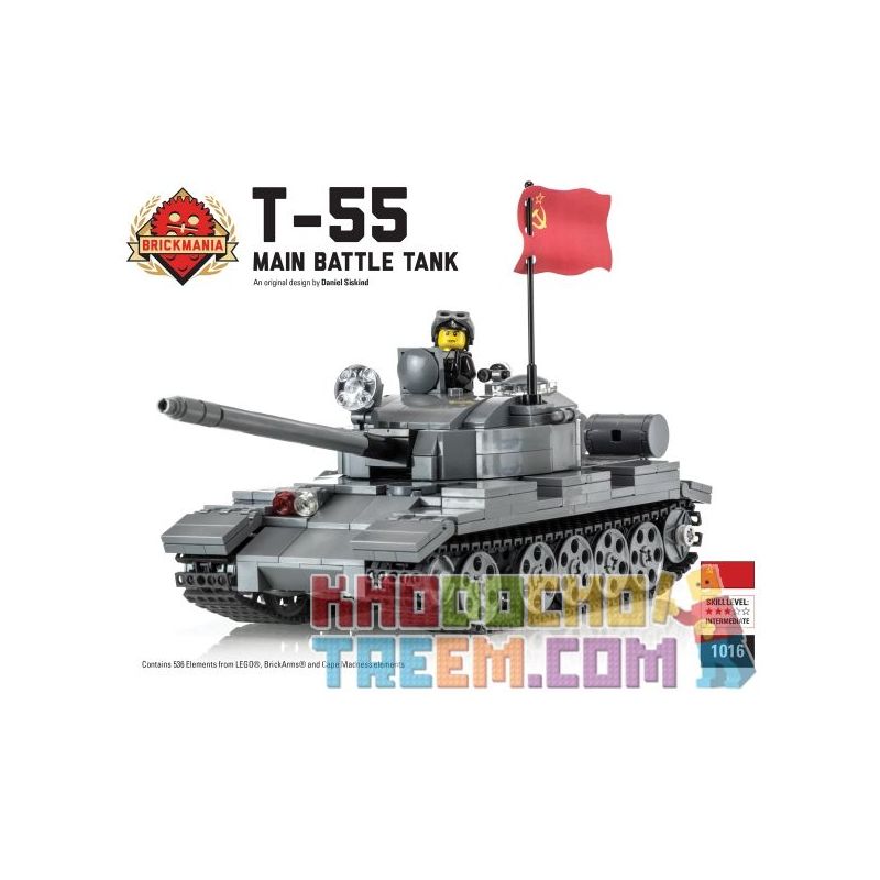 BRICKMANIA 1016 non Lego XE TĂNG CHIẾN ĐẤU CHỦ LỰC T-55 CỦA NGA bộ đồ chơi xếp lắp ráp ghép mô hình Military Army T-55 RUSSIAN MAIN BATTLE TANK Quân Sự Bộ Đội 536 khối