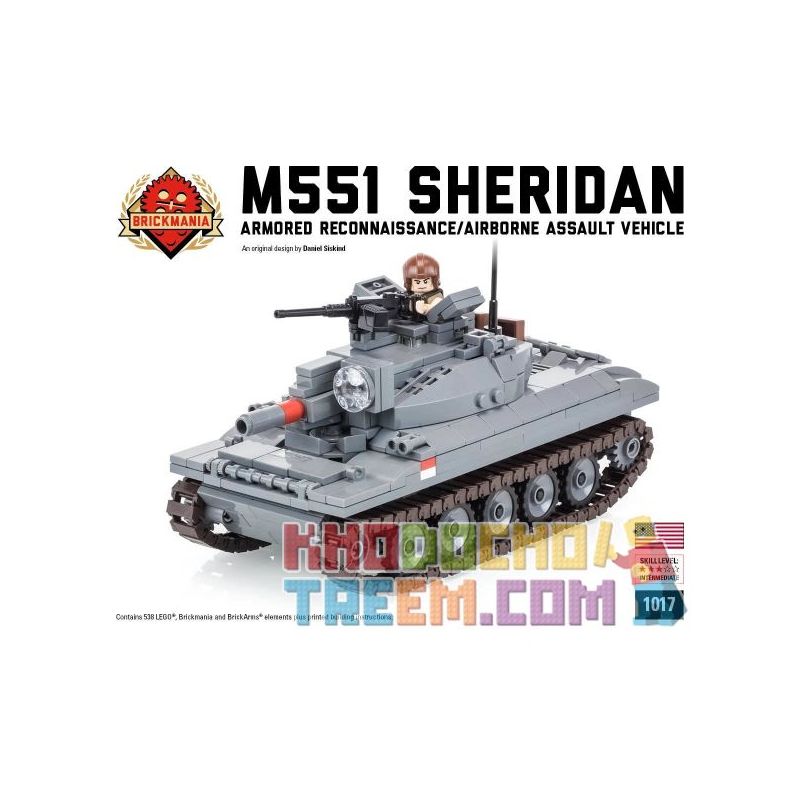 BRICKMANIA 1017 non Lego XE TĂNG M551 SHERIDAN bộ đồ chơi xếp lắp ráp ghép mô hình Military Army Quân Sự Bộ Đội 538 khối