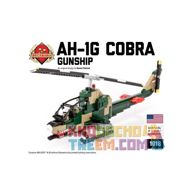 BRICKMANIA 1018 non Lego MÁY BAY TRỰC THĂNG VŨ TRANG COBRA AH-1 bộ đồ chơi xếp lắp ráp ghép mô hình Military Army AH-1G COBRA GUNSHIP Quân Sự Bộ Đội 459 khối