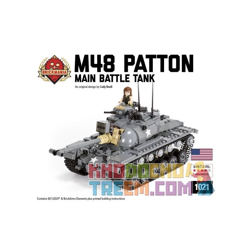 BRICKMANIA 1021 non Lego XE TĂNG CHIẾN ĐẤU CHỦ LỰC M48 PATTON bộ đồ chơi xếp lắp ráp ghép mô hình Military Army M48 PATTON MAIN BATTLE TANK Quân Sự Bộ Đội 927 khối