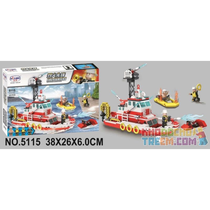 Winner 5115 Xếp hình kiểu Lego FIRE RESCURE Fire Fighters Fire Vanguard Multipurpose Fire Boat Thuyền Cứu Hỏa đa Chức Năng 321 khối