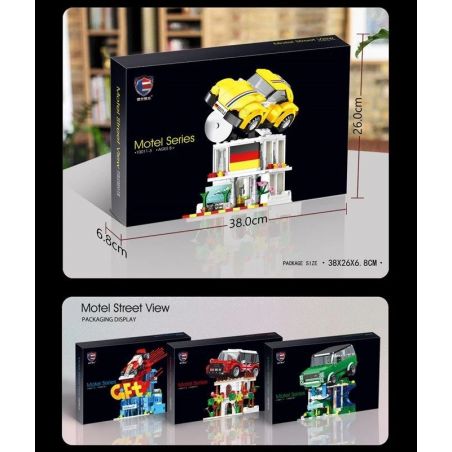 SHENZHEN RAEL ENTERTAINMENT 10011-1 10011-2 10011-3 10011-4 non  NHÀ NGHỈ 4 bộ đồ chơi xếp lắp ráp ghép mô hình Speed Champions Racing Cars MOTEL STREET VIEW Đua Xe Công Thức