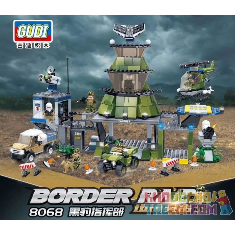 GUDI 8068 non  LỆNH PANTHER bộ đồ chơi xếp lắp ráp ghép mô hình Military Army BORDER RAID Quân Sự Bộ Đội 754 khối