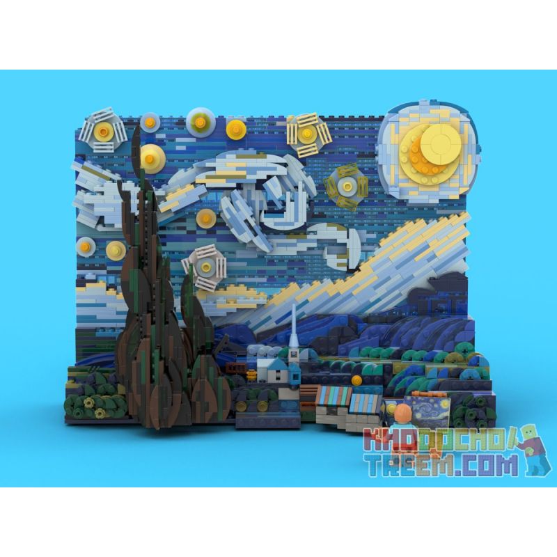 DK 3001 QIZHILE 90024 non  ĐÊM ĐẦY SAO bộ đồ chơi xếp lắp ráp ghép mô hình Creator Expert VINCENT VAN GOGH THE STARRY NIGHT Chuyên Gia Sáng Tạo 1830 khối
