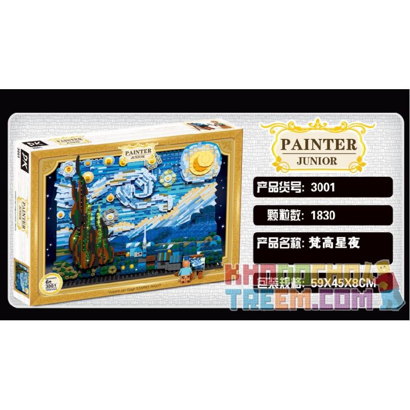 DK 3001 QIZHILE 90024 non  ĐÊM ĐẦY SAO bộ đồ chơi xếp lắp ráp ghép mô hình Creator Expert VINCENT VAN GOGH THE STARRY NIGHT Chuyên Gia Sáng Tạo 1830 khối