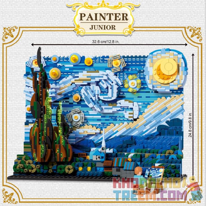 DK 3001 QIZHILE 90024 non  ĐÊM ĐẦY SAO bộ đồ chơi xếp lắp ráp ghép mô hình Creator Expert VINCENT VAN GOGH THE STARRY NIGHT Chuyên Gia Sáng Tạo 1830 khối