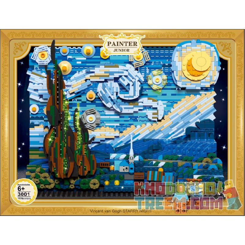 DK 3001 QIZHILE 90024 non  ĐÊM ĐẦY SAO bộ đồ chơi xếp lắp ráp ghép mô hình Creator Expert VINCENT VAN GOGH THE STARRY NIGHT Chuyên Gia Sáng Tạo 1830 khối