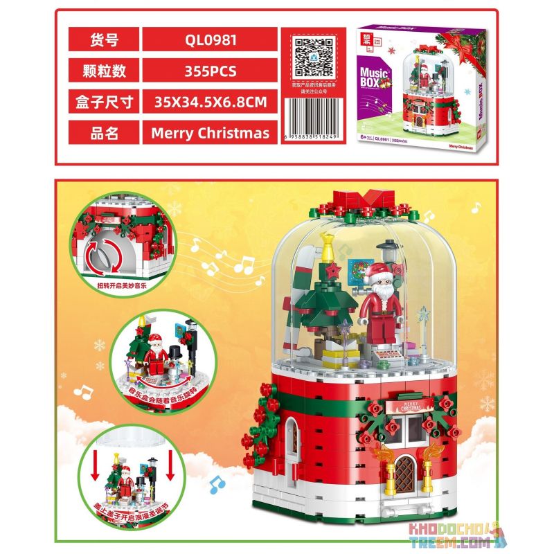 ZHEGAO QL0981 0981 QL1014 1014 non  HỘP NHẠC GIÁNG SINH bộ đồ chơi xếp lắp ráp ghép mô hình MERRY CHRISTMAS 355 khối