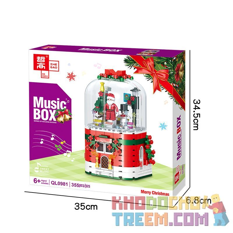 ZHEGAO QL0981 0981 QL1014 1014 non  HỘP NHẠC GIÁNG SINH bộ đồ chơi xếp lắp ráp ghép mô hình MERRY CHRISTMAS 355 khối