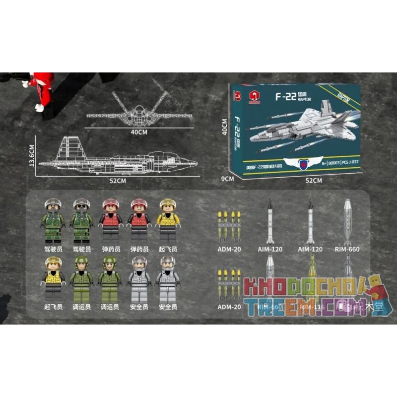 JUHANG 88003 JUHANG TECHNOLOGY 88003 Xếp hình kiểu Lego MILITARY ARMY F-22 Raptor Raptor F-22 1837 khối JUHANG 88003 JUHANG TECHNOLOGY 88003 Xếp hình kiểu Lego MILITARY ARMY F-22 Raptor Raptor F-22 1837 khối