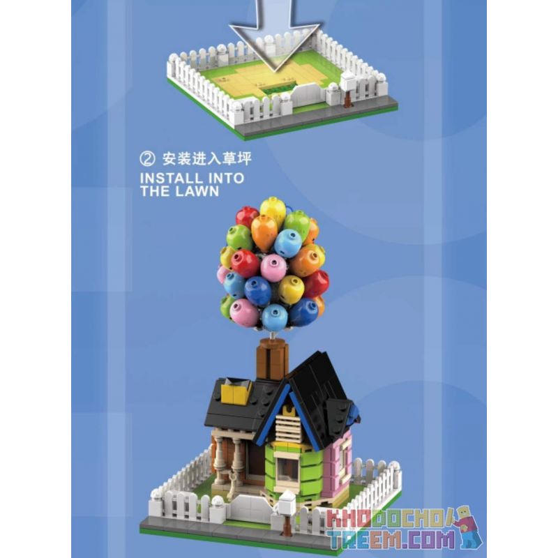DK 7025 non  NHÀ KHINH KHÍ CẦU bộ đồ chơi xếp lắp ráp ghép mô hình Movie & Game BALLOON HOUSE Phim Và Trò Chơi 555 khối