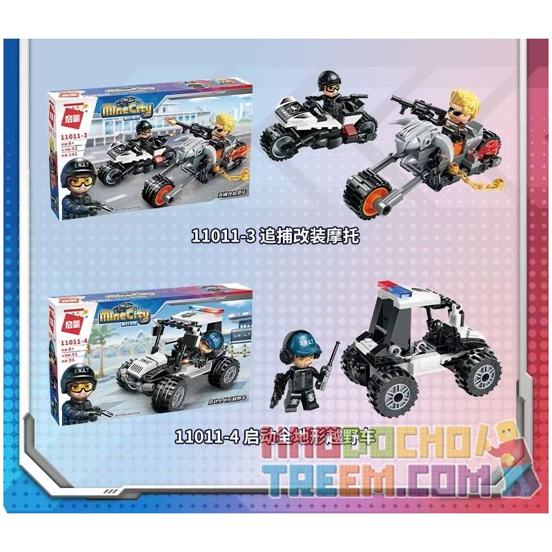 Enlighten 11011-2 11011-3 11011-4 11011-1 Qman 11011-2 11011-3 11011-4 11011-1 non  CẢNH SÁT HỘP NHỎ 4 LOẠI XE ĐẶC CHỦNG ĐA NĂNG ĐIỀU ĐỘNG VƯỢT NGỤC PHI PHÁP TRUY LÙNG MÔ TÔ CẢI TIẾN KHỞI ĐỊA HÌNH MỌI bộ đồ chơi xếp lắp ráp ghép mô hình Minecity Thành Phố Mỏ 488 khối