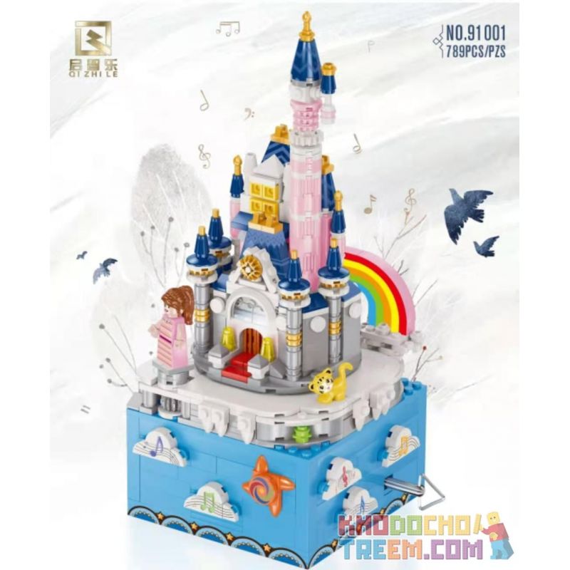 QIZHILE 91001 non Lego HỘP NHẠC LÂU ĐÀI DISNEY bộ đồ chơi xếp lắp ráp ghép mô hình Disney Princess MUSIC BOX Công Chúa 789 khối